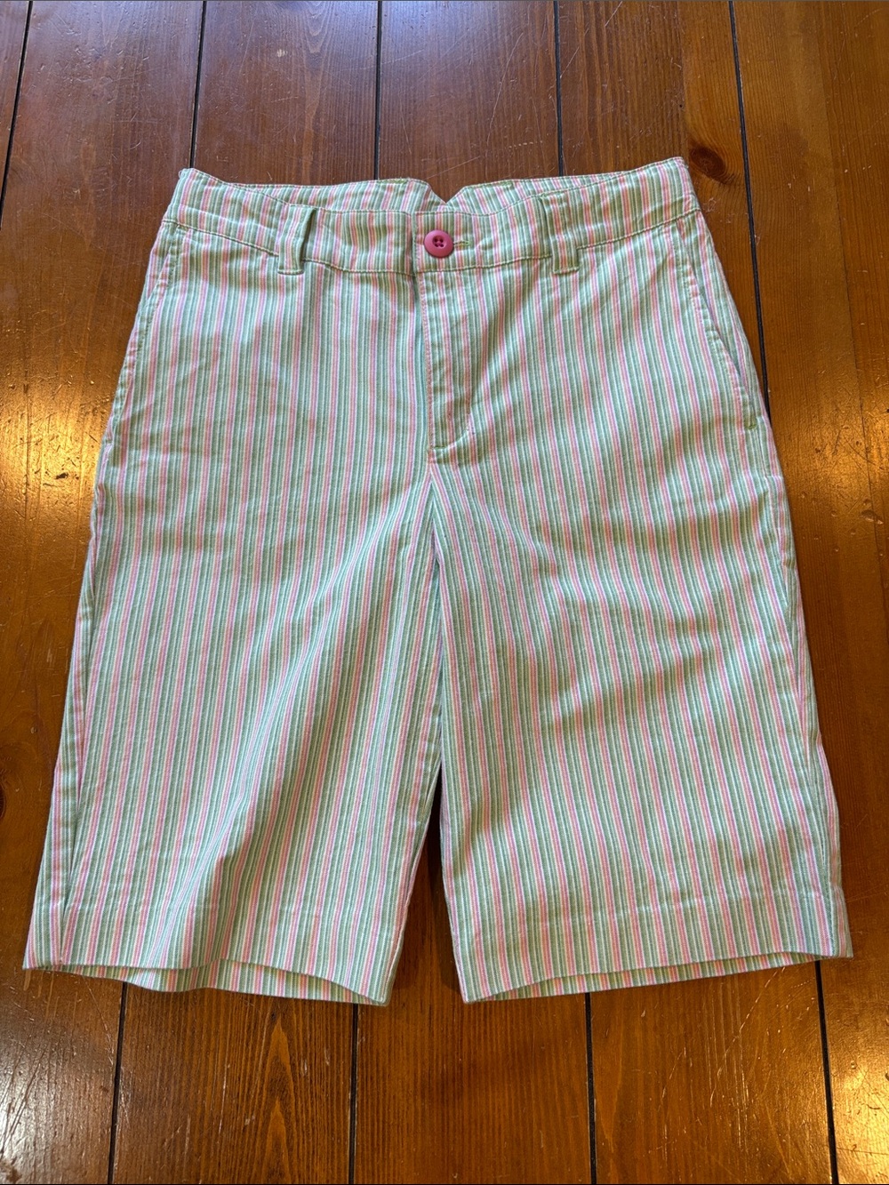 NWOT KC Parker Pink, Green & White Striped Flat-Front Shorts Girls Size 12